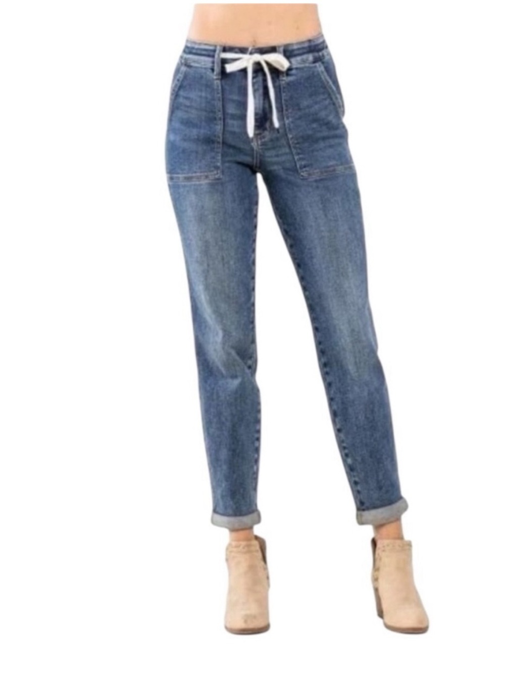 Judy Blue Medium Wash Boyfriend Jeans with Drawstring
